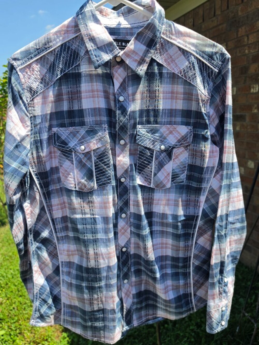 Buckle Black Shirt Mens Small Pearl Snap Plaid Long Sleeve 55% cotton